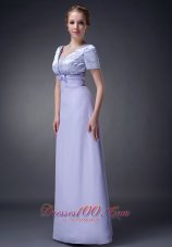 Discount Modest Lilac Column V-neck Mother Of The Bride Dress Chiffon Beading Floor-length