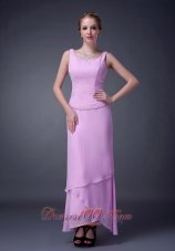 Discount Sweet Baby Pink Column Scoop Mother Of The Bride Dress Ankle-length Chiffon Beading