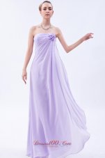 Discount Lilac Empire Strapless Floor-length Chiffon Hand Made Flowers Bridesmaid Dress