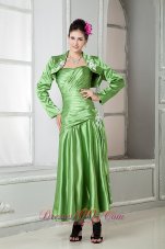 Discount Modest Spring Green Mother Of The Bride Dress A-line Sweetheart Elastic Woven Satin Appliques Tea-length