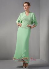 Elegant Popular Apple Green Column Mother Of The Bride Dress Strapless Appliques Ankle-length Chiffon