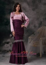 Elegant Custom Made Dark Purple Mermaid Spaghetti Straps Evening Dress Taffeta Beading Floor-length