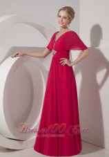 Elegant Customize Coral Red Mother of the Bride Dress Empire V-neck Chiffon Beading Floor-length
