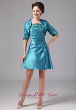 Elegant Teal Appliques and Ruch Mini-length Mother Of The Bride Dress With Jacket In Milledgeville Georgia