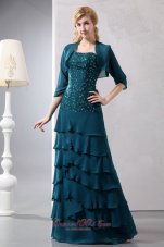 Elegant Teal Turquoise Column Strapless Beading Mother Of The Bride Dress Floor-length Chiffon