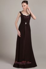Elegant Brown Column / Sheath Square Brush Train Chiffon Ruch and Appliques Mother Of The Bride Dress