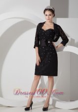 Black Column Sweetheart Mini-length Satin Belt and Beading Prom Dress