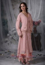 bride mother chiffon pink appliques asymmetrical column unique dress baby neck dresses