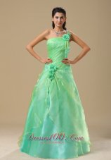 2013 Turquoise Hand Made Folwers and Ruched Bodice In Springfield Illinois Dama Dresses for Quinceanera