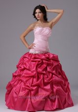 2013 Coral Red and Rose Pink For Military Ball Gowns With Ruched Bodice Beading In Aptos California