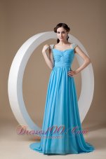 2013 Customize Baby Blue Mother of the Bride Dress Empire Square Chiffon Beading Brush Train