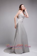 2013 Gorgeous Empire Sweetheart Brush Train Chiffon Appliques Grey Prom / Graduation Dress