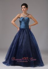 2013 Beaded Decorate A-line Blue Strapless Organza Prom Dress In Saint Joseph
