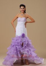 2013 Wentzville Mermaid Beaded Decorate Bust Hand Made Flower and Ruffles Ruch White and Purple Organza 2013 Prom / Evening Dress