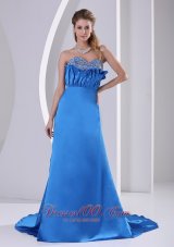 2013 Sky Blue A-line Sweetheart Beaded Modest Dress With Court Train Satin