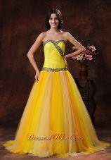 2013 Yellow Sweerheart Beaded Decorate On Tulle Dama Dresses for Quinceanera In Phoenix Arizona