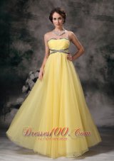 2013 Elegant Light Yellow Prom / Evening Dress Empire Sweetheart Tulle Beading Floor-lenth
