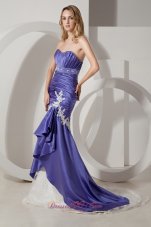 2013 Purple Mermaid Sweetheart Wedding Dress Court Train Elastic Wove Satin Appliques