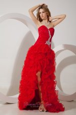 2013 Red Column Sweetheart High-Low Organza Beading Prom / Evening Dress