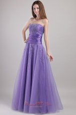 2013 Lilac Empire Strapless Floor-length Tulle Beading Prom / Party Dress