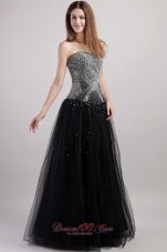 2013 Black Column Strapless Floor-length Net Beading Prom / Celebrity Dress