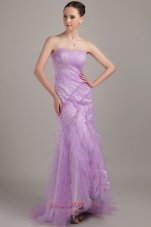 2013 Lavender Mermaid Strapless Brush Train Tulle Ruch Prom Dress