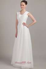 2013 White Empire Straps Floor-length Chiffon Ruch Bridesmaid Dress