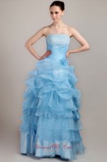 2013 Baby Blue A-line Strapless Floor-length Taffeta and Organza Beading Prom Dress