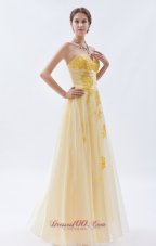 2013 Light Yellow A-line / Princess Sweetheart Prom Dress Embroidery Tulle Floor-length