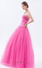 2013 Hot Pink A-line / Princess Sweetheart Prom Dress Tulle Beading Floor-length