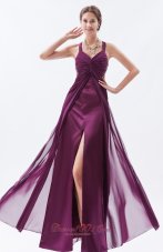 2013 Dark Purple Column / Sheath Straps Prom Dress Chiffon Beading Floor-length
