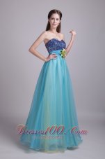 2013 Baby Blue A-Line / Princess Sweetheart Floor-length Organza Handle-made Flower Prom Dress