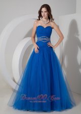 Best New Blue A-line Sweetheart Prom / Evening Dress Tulle Beading and Ruch Floor-length