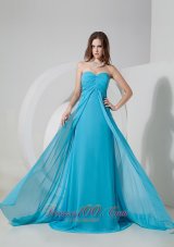 Best Brand New Aqua Blue Empire Sweetheart Prom Dress Brush Train Chiffon Ruch