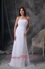 Best Elegant White Column Strapless Prom / Celebrity Dress Chiffon Beading and Ruch
