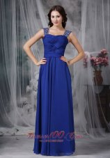 Best Royal Blue Empire Straps Floor-length Beading and Ruch Chiffon Prom Dress