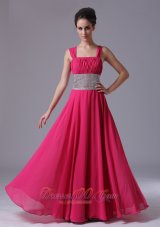 Best Beaded Decorate Waist Hot Pink Straps Column Prom Dress Ruched Lace-up