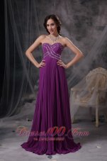 Best Exquisite Purple Empire Sweetheart Prom Dress Chiffon Beading Brush Train