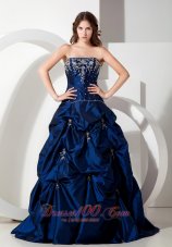 Best Informal Royal Blue A-line Strapless Floor-length Taffeta Appliques Prom Dress