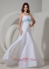 Best Gorgeous White Column Evening Dress Strapless Chiffon Beading and Ruch Floor-length