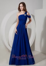 Best Wonderful Peacock Blue Evening Dress Empire One Shoulder Chiffon Ruch Floor-length