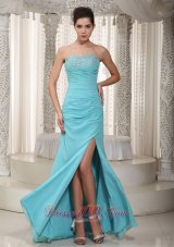 Best Light Blue Empire Sweetheart Floor-length Chiffon Beading Prom Dress