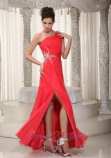 Best Elegant Empire One Shoulder Floor-length Chiffon Beading Prom / Evening Dress