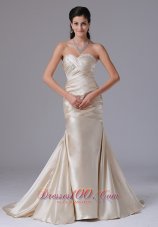 Best Customize Champagne Sheath Sweetheart Ruched Decorate Bust Prom Dress With Satin In Bristol Connecticut