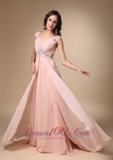 Best Baby Pink Empire Straps Court Train Chiffon Beading Prom / Evening Dress