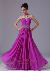 Best Halter Beading Fuchsia Chiffon 2013 Prom Dress Floor-length