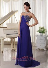 Best Purple Empire Chiffon Brush Train Custom Made Evening Party Dress With Beading Decorated Sweetheart