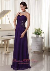 Best Custom Made Purple Chiffon One Shoulder Prom Evening Dress Appliques With Beading Bust Floor-length