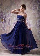 Best Custom Made Peacock Blue Empire Strapless Evening Dress Chiffon Beading Floor-length
