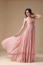 Best Elegant Peach Pink V-neck Prom Dress Chiffon Ruch